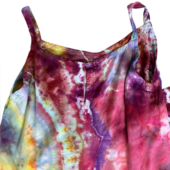 HAND DYED wide leg crop spaghetti strap tie dye jumpsuit by Alaskan artisan XL - Picture 5 of 5